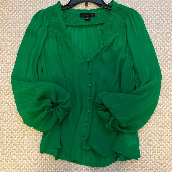 SANCTUARY XS breezy smock neck blouse in jelly bean green - Picture 3 of 9